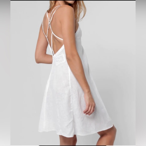 CLAUDIO MILANO NAVY BLUE LOW BACK CRISSCROSS STRAPS ITALIAN LINEN DRESS MEDIUM - Picture 13 of 14